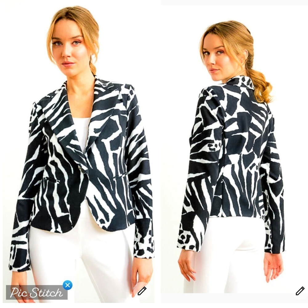 Joseph Ribkoff Black/White Animal Print Blazer